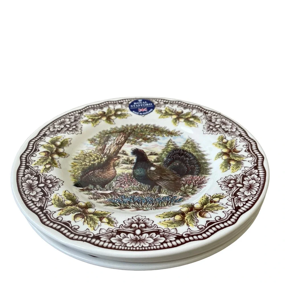 Royal Stafford Thanksgiving Capercaillie Dinner Plates 11in Porcelain Set of 4